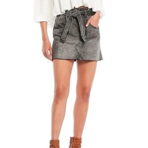 Free People East Of Eden Denim Mini Skirt Paper Bag Waist Acid Wash Gray Size 28